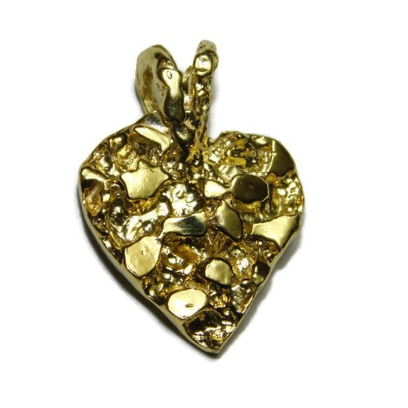 Nugget Shaped Heart Pendant Charm 14k Yellow Gold